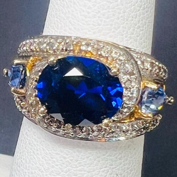 Ross Simons Ring Lab-Created Blue Sapphire Vermeil Gold Over 925 Silver Sz 5.75 - Picture 1 of 7
